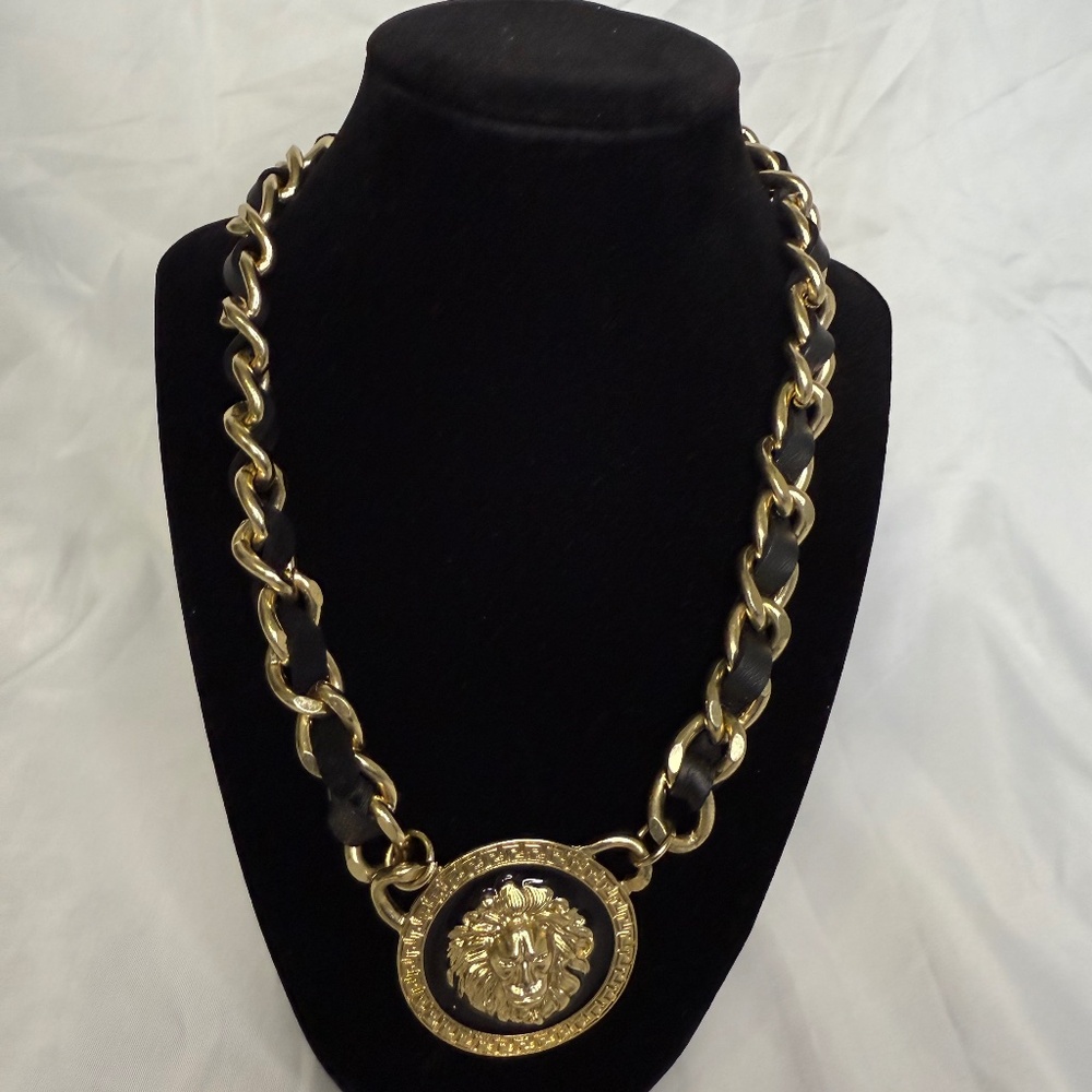 Black and Gold Lion's Head Necklace